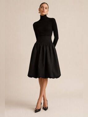 Oscar de la Renta Black Silk Blend High Waist Bubble Skirt XS Made Italy
